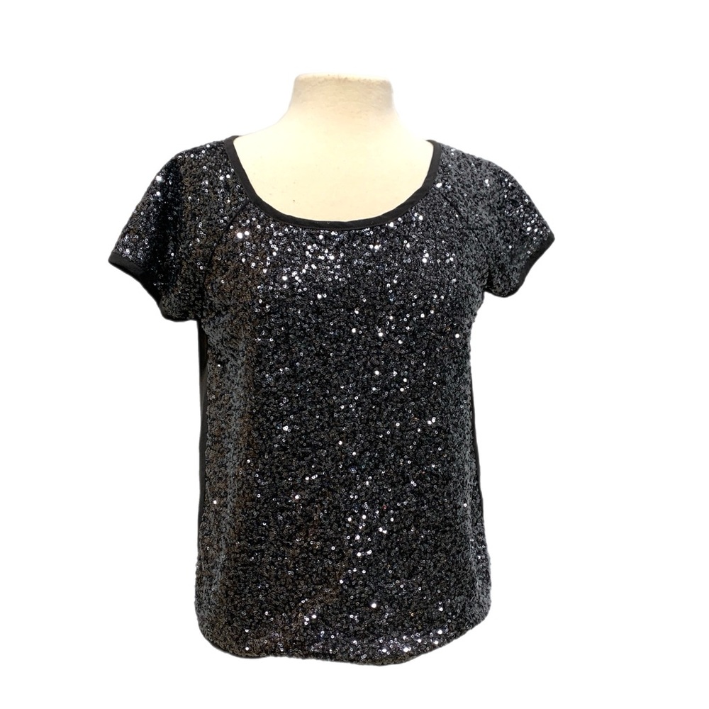 Forever 21 Sequin Top‎ Size Medium Short Sleeve Party Holiday Glam Blouse - 2338